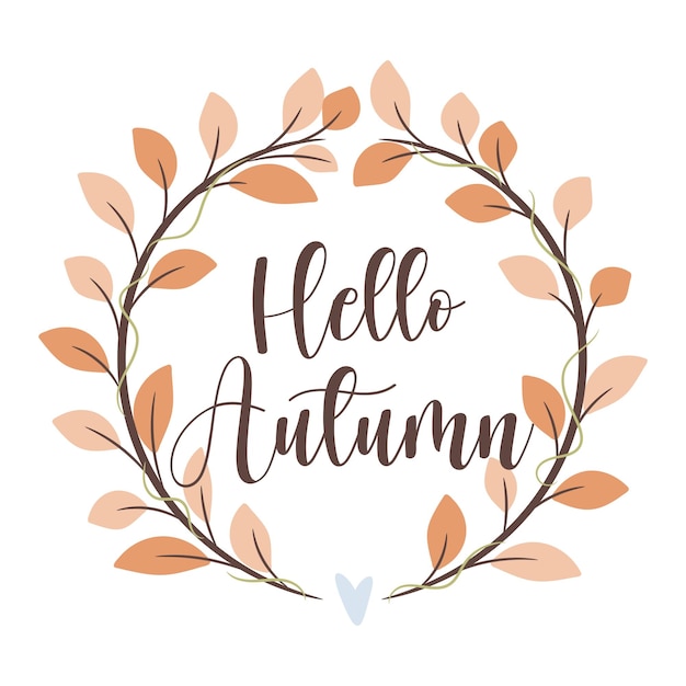 hello autumn abstract foliage wreath vector illustration