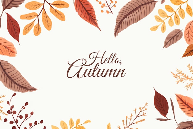 Hello autumn background poster design Banner with bright beautiful tree leaves frame Autumnal template