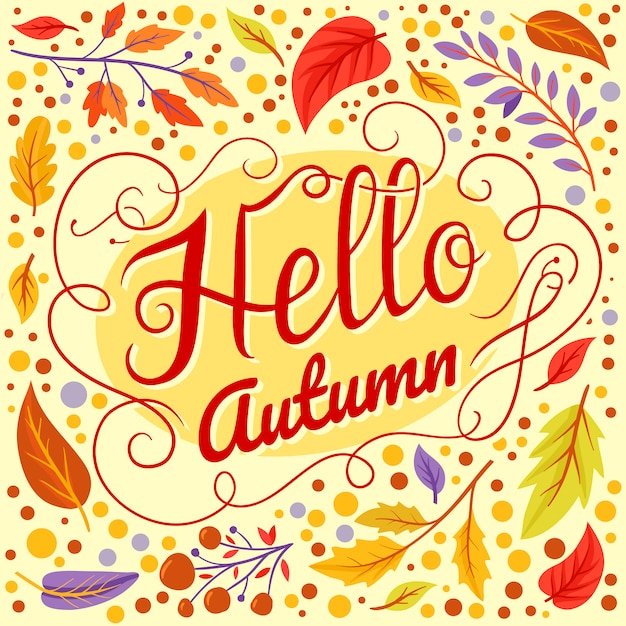 Hello autumn background with autumn leaves