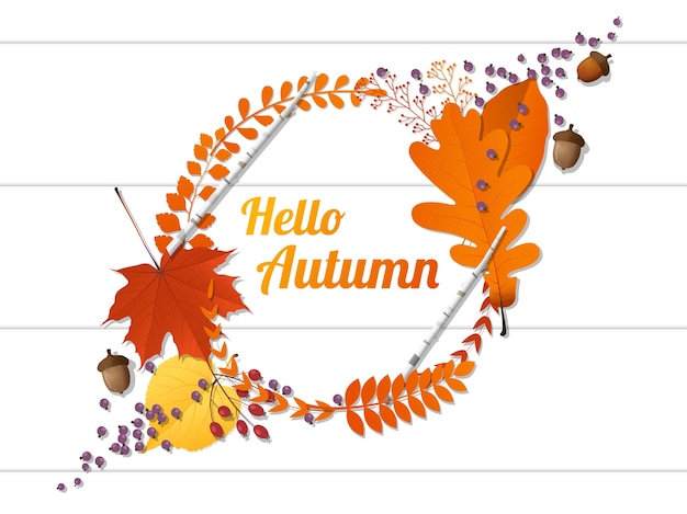 Hello autumn background with decorative wreath