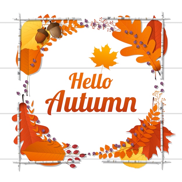 Hello autumn background with decorative wreath