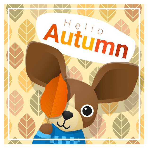 Hello autumn background with happy dog