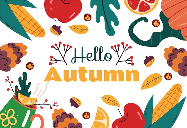 Hello autumn banner poster cover concept composition graphic design element illustration