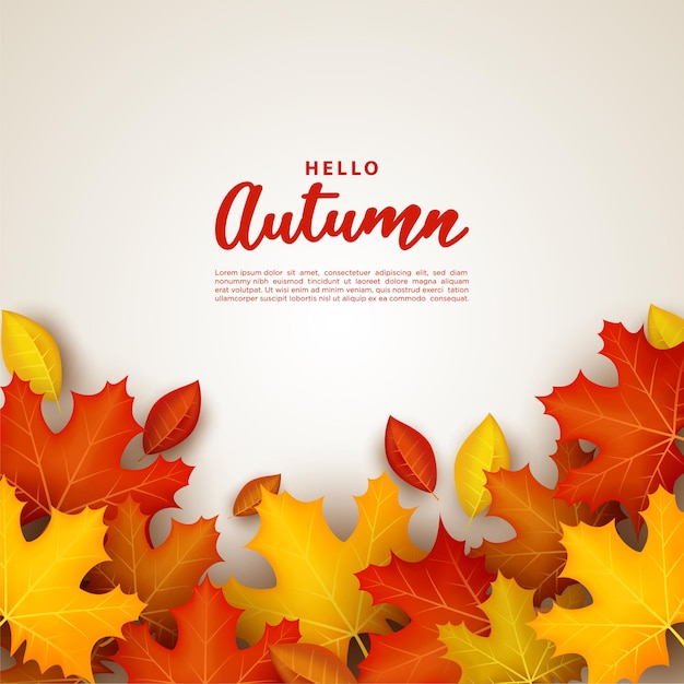 hello autumn banner square with overlapping leaves