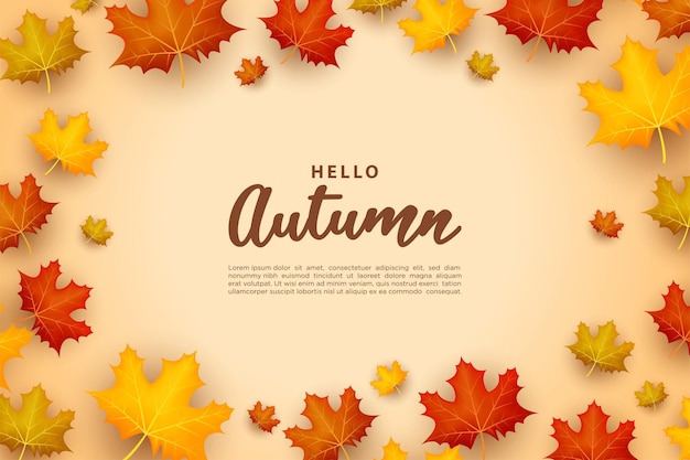 Ciao banner autunnale con foglie colorate