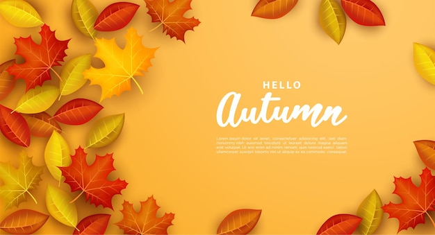 Hello autumn banner with orange leaves