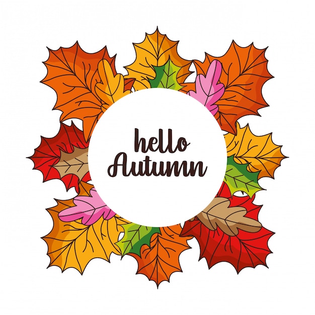こんにちは秋の落ち葉のカード