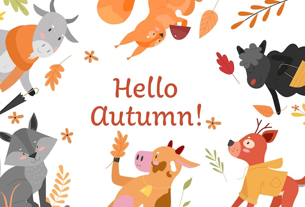 Hello autumn, cute fall concept vector illustration