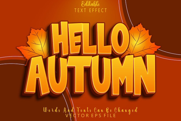 Hello autumn editable text effect emboss cartoon style