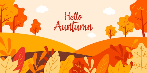 Vector hello autumn flat illustration landscape