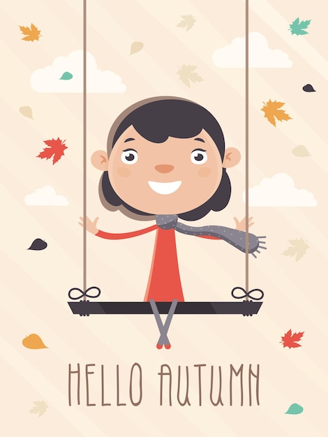 Vector hello autumn greeting card with text