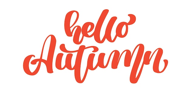 Hello autumn hand lettering phrase on orange Vector Illustration tshirt or postcard print design