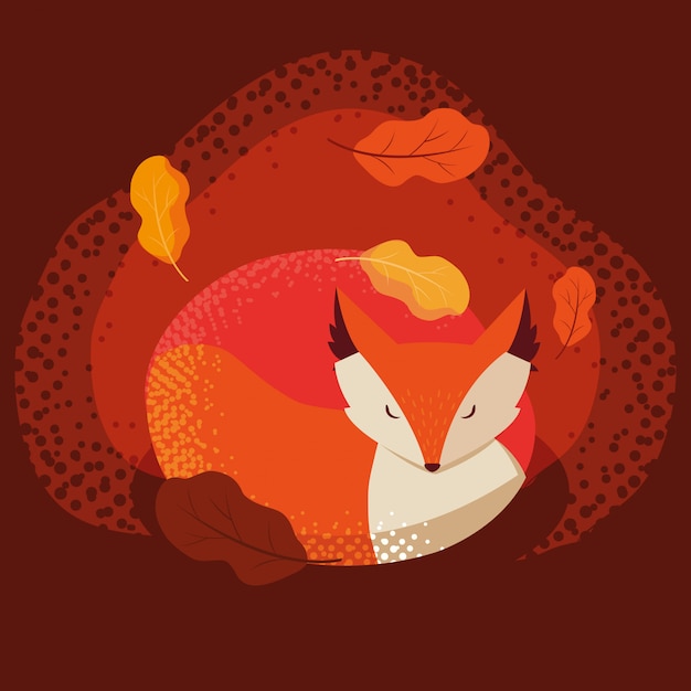 Vector hello autumn illustration with fox animal