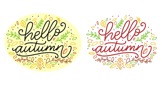 Vettore ciao autunno lettering frasi a colori illustrazione vettoriale