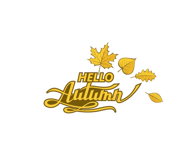 Hello autumn lettering pattern with woody leaves