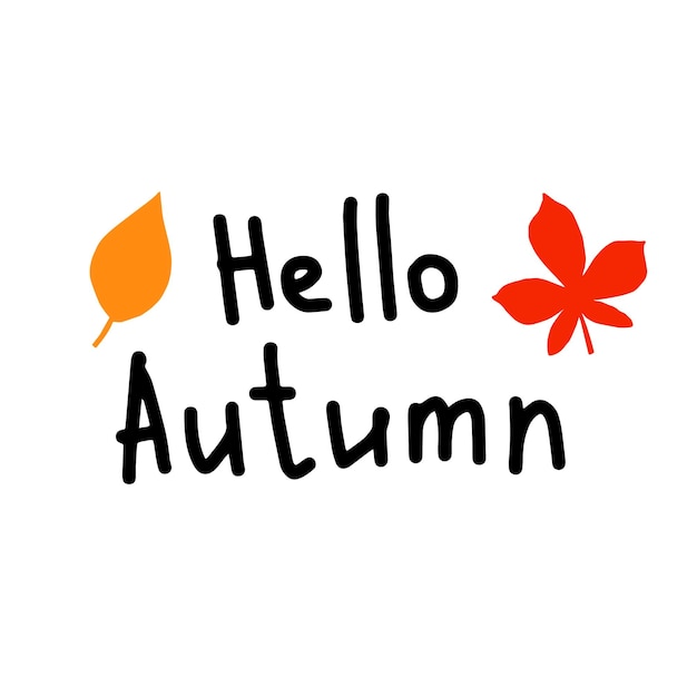 こんにちは秋のレタリングの葉ベクトルイラスト
