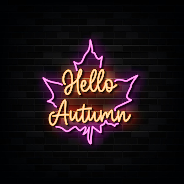 Vector hello autumn neon signs vector design template neon style