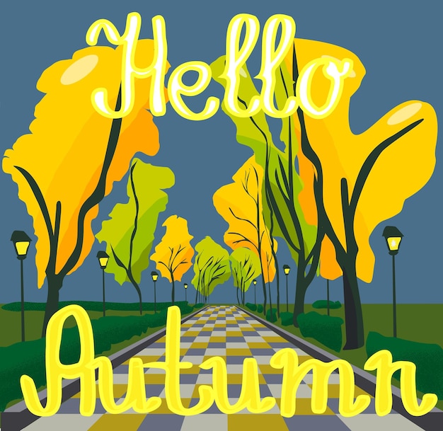 Hello autumn in park illustration