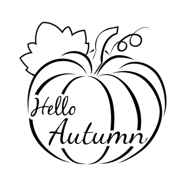 Hello autumn quote pumpkin with leaf