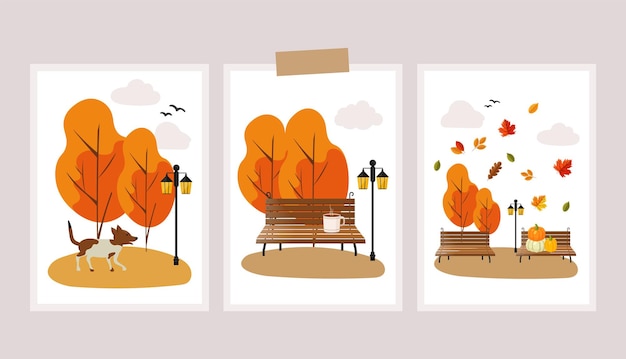 Hello autumn sale banner autumn park flat illustration vector