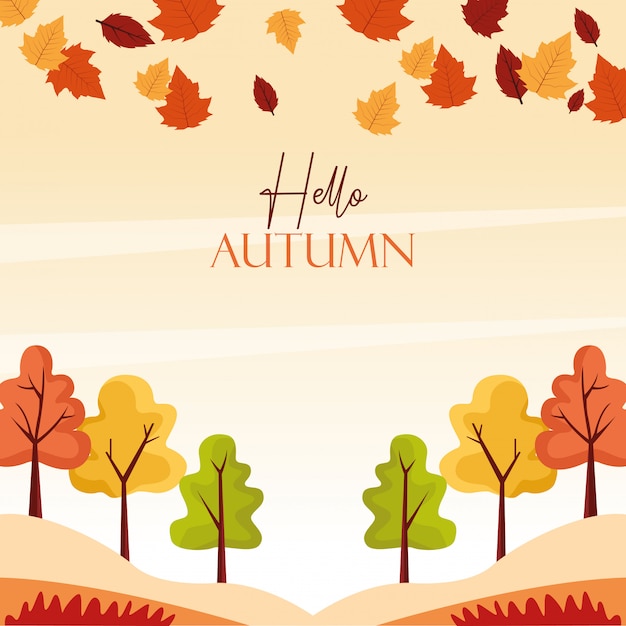 Hello autumn season forest illustration