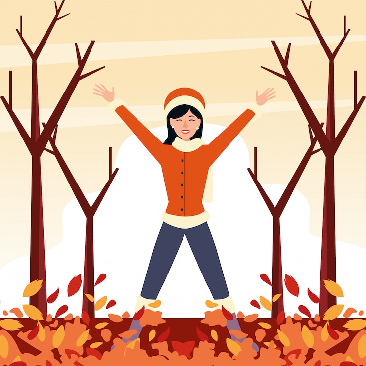 वेक्टर hello autumn season with happy young girl in the field