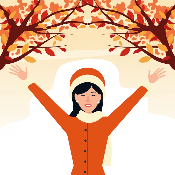 वेक्टर hello autumn season with happy young girl in the field