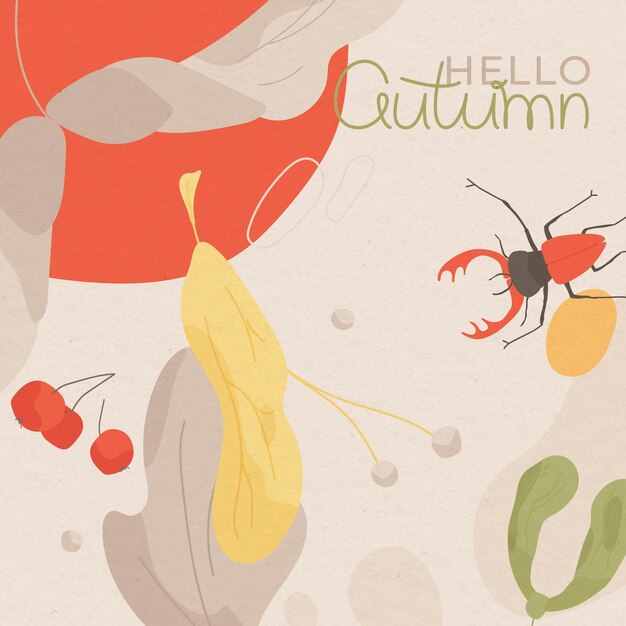 Hello autumn vector hand drawn card template