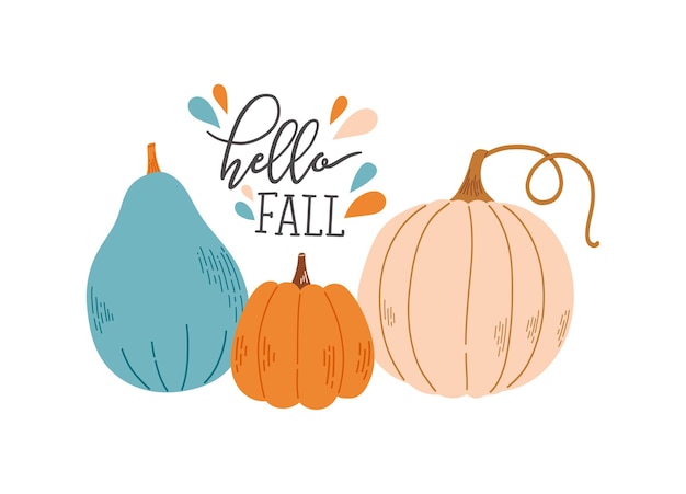 Vector hello autumn warm fall season pumpkin vector illustration