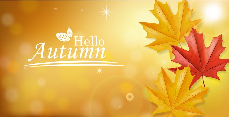 Vector hello autumn with leaves falling