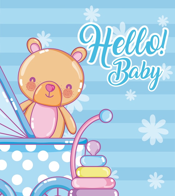 Hello baby shower card cute cartoons
