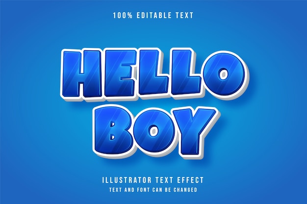 Привет, мальчик, 3d редактируемый текстовый эффект, эффект стиля игры с синей градацией