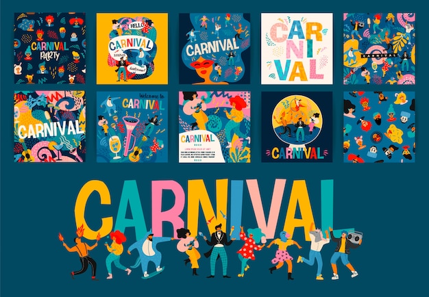 Vettore ciao carnevale. serie di illustrazioni per il carnevale.