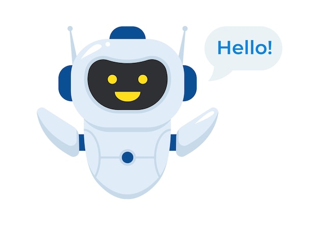 Hello chatbot character support servizio automatizzato illustrazione vettoriale