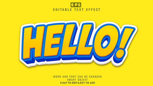 Hello Comic Style 3d Editable Text Effect Vector With Background