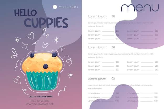 Vettore illustrazione vettoriale del menu del cupcake