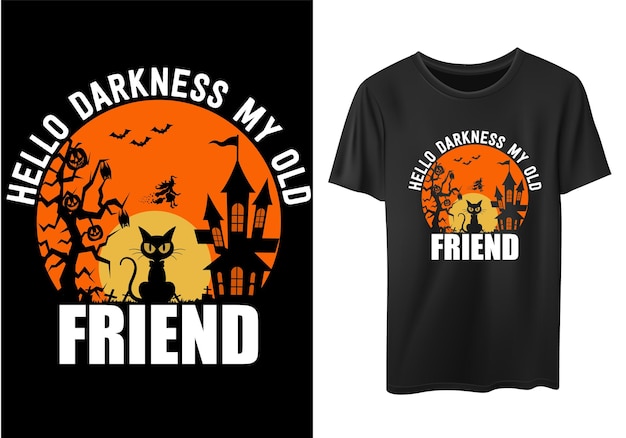 Vector hello darkness my old friend... halloween cat t-shirt design