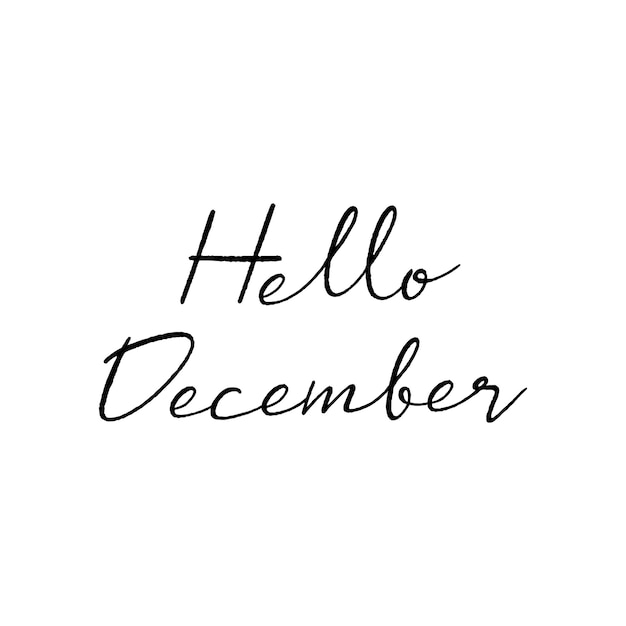 Hello December hand lettering on white background.