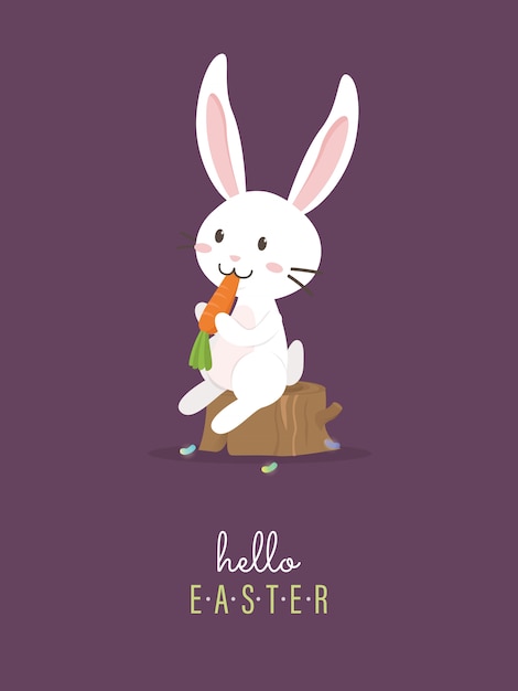 Hello easter with white Easter rabbit.