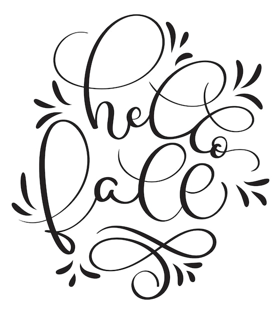 Hello fall text on white background hand drawn calligraphy lettering vector illustration