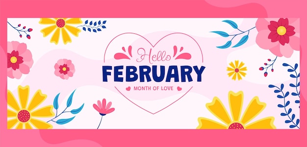 hello february cover flat cartoon hand drawn templates background illustration