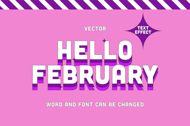 Vector hello february retro text style effect bewerkbaar