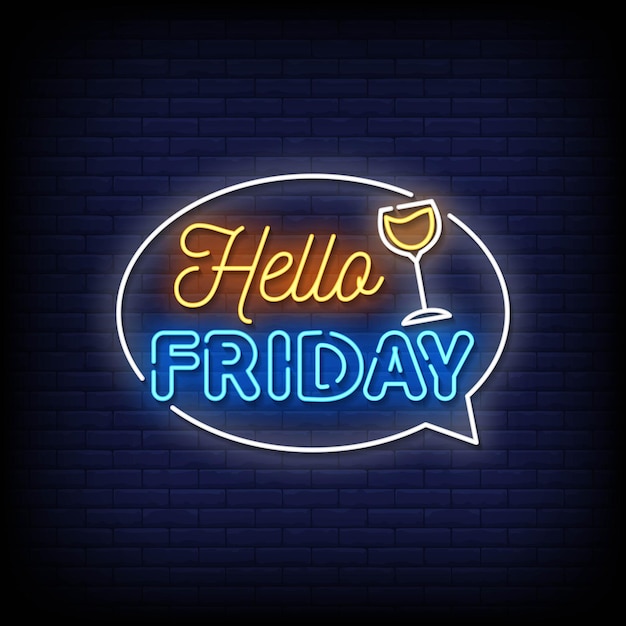 Vector hello friday neon signs style text vector