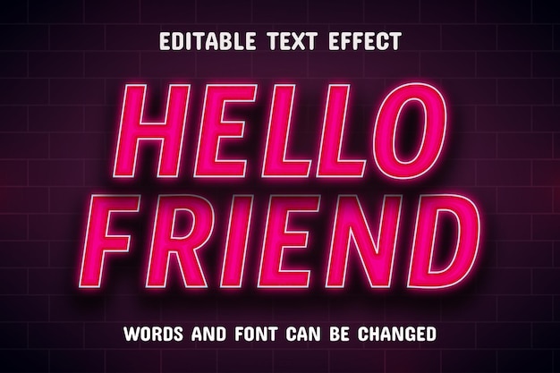 Vector hello friend neon text effect