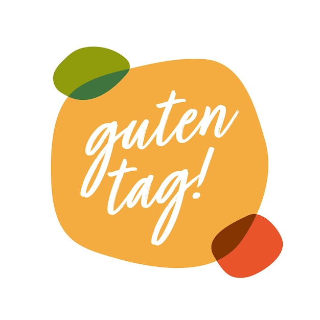 Ciao in tedesco Guten tag Frasi di discorso bolla Bolle di discorso doodle disegnate a mano Bolle di pensiero arancioni Illustrazione vettoriale