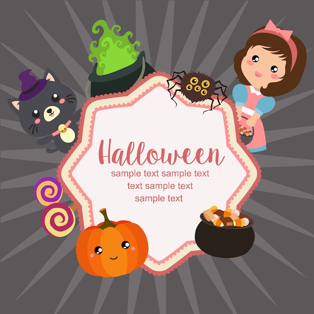 Hello halloween card snow white в плоском стиле