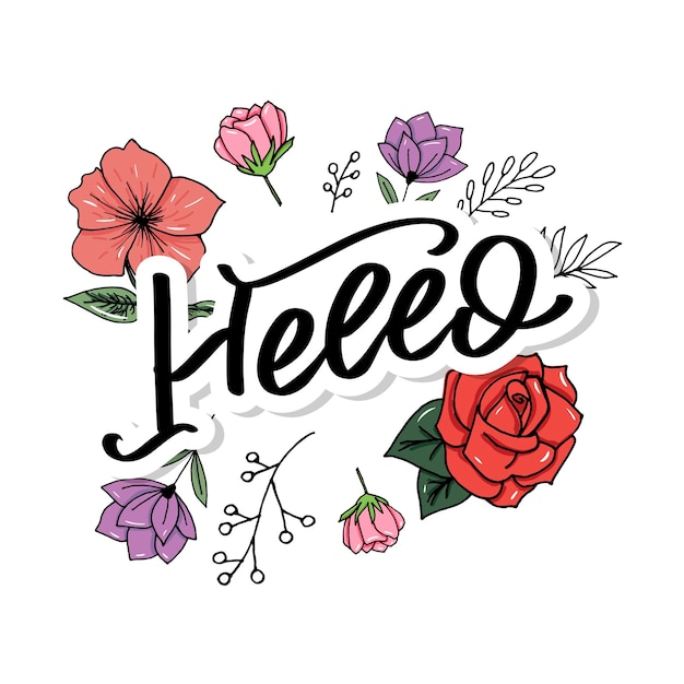 Hello in hand drawn style Hello world Lettering design concept White background Hand lettering typography New year party Hello quote message bubble Hello symbol