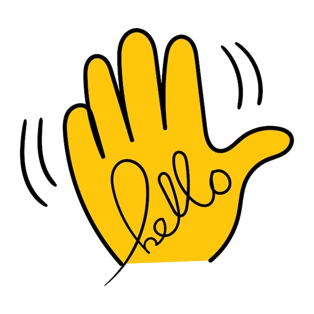 Vector hello hand lettering and doodle with waving hand background