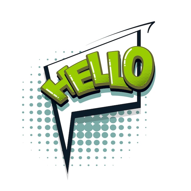 Hello hi comic text sound effects pop art style Vector speech bubble word cartoon