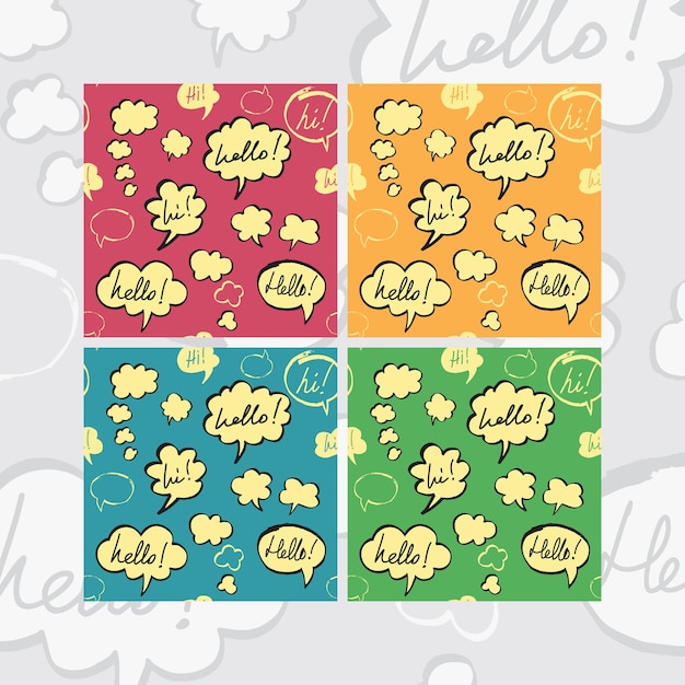 Vettore ciao e ciao bolle di discorso seamless pattern set